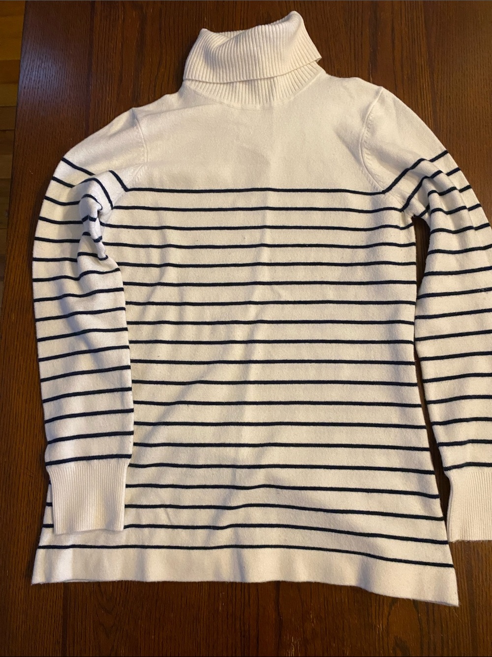 French Connection White & Navy Striped Turtleneck Sweater